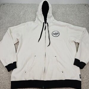 FLY Racing Mens Cream Black Full Zip Hoodie Sweatshirt Graphic Logo XL